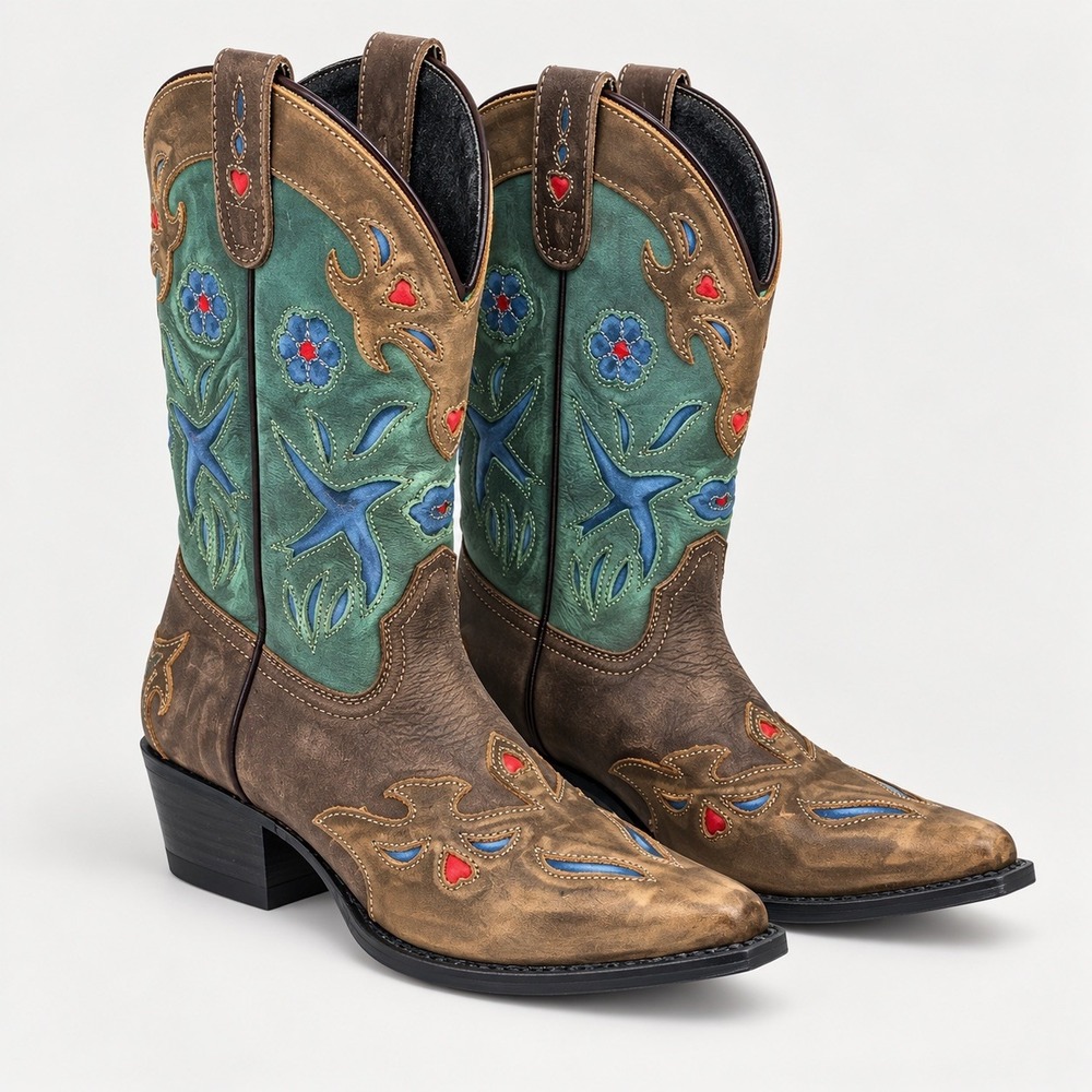 NWT Dan Post Boots DPC-3151 You Distress Teal Blue Bird Youth Sz 5 M New No Box